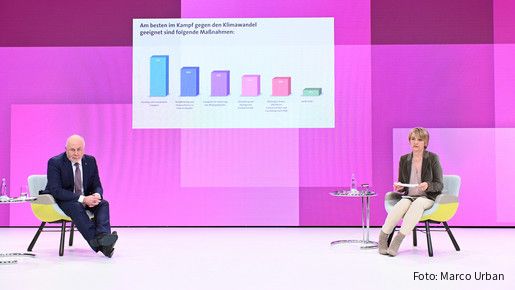 dbb Chef Ulrich Silberbach und Moderatorin Anke Plättner im Diskussionspanel "Moderner Staat"